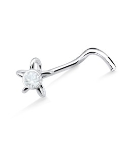 Ribbon Flower Silver Curved Nose Stud NSKB-704